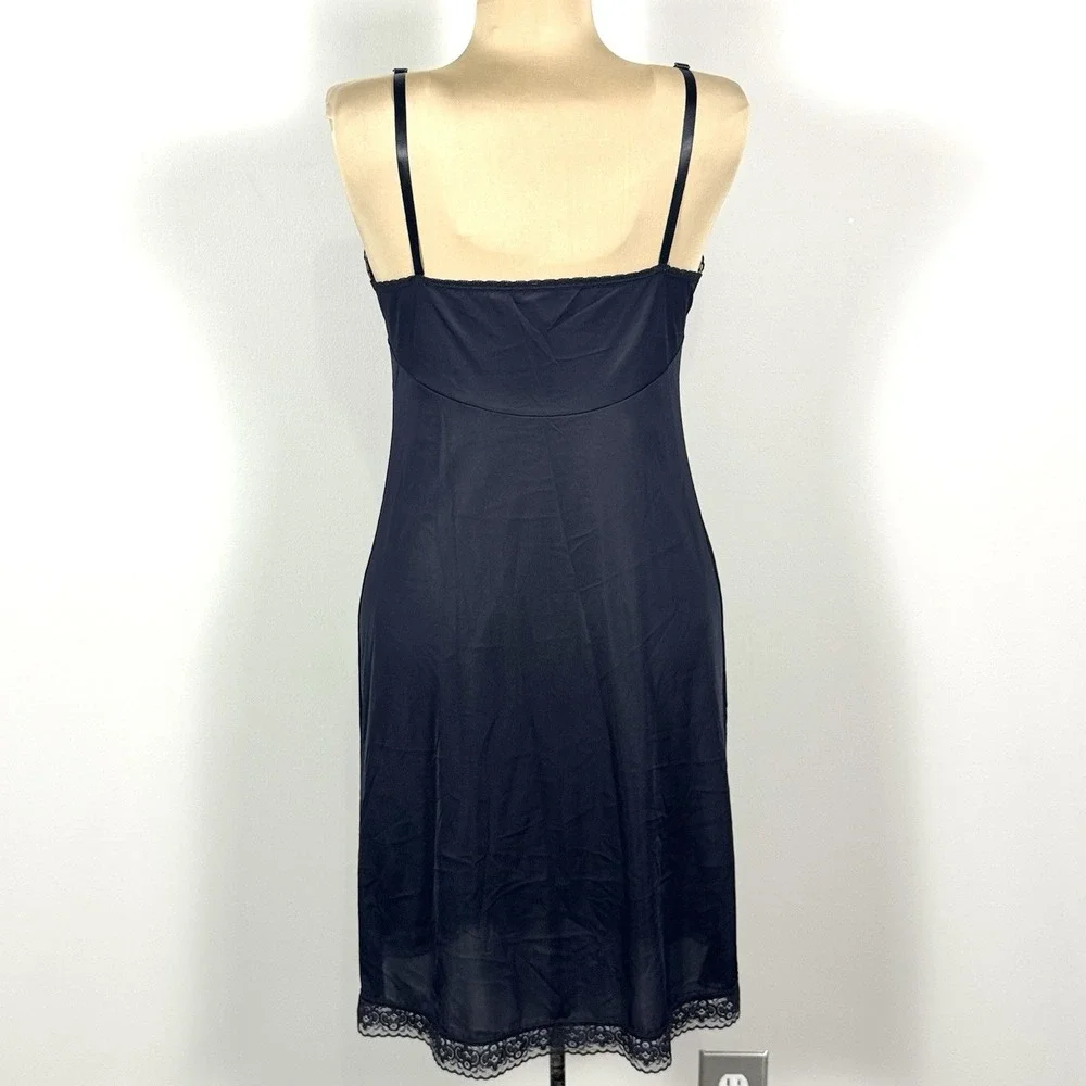 Vtg Vanity Fair Black Full Slip‎ Size S/M Dark Romance Nylon Lace Empire Waist